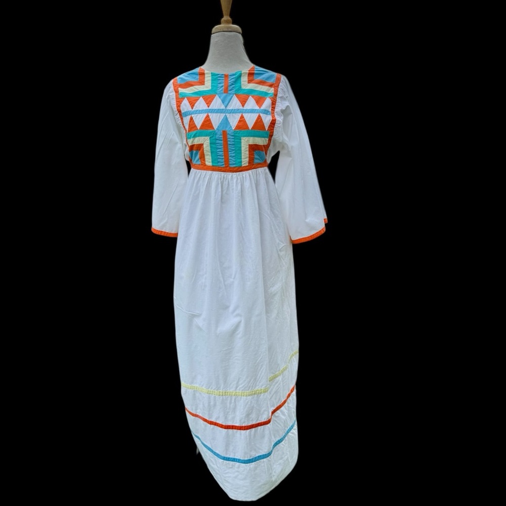 Vtg 70s Colorful Quilted Cotton Maxi Dress Joie Sing Boho Cottage Prairie As Is - Picture 4 of 11